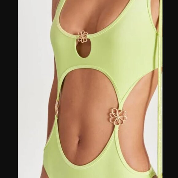 {Cult Gaia} Floral-Detail One-Piece Cut-Out Bathing Suit | Lime Green - Picture 7 of 16